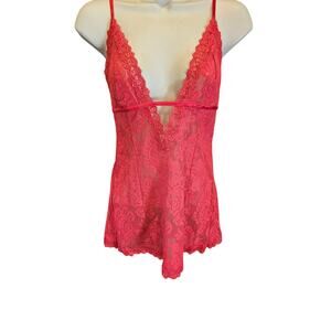 VICTORIA'S SECRET Babydoll RED Sheer Lace Lingerie Deep V Neck Small sexy dress